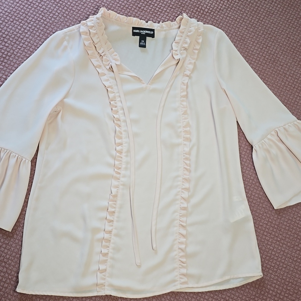Karl Lagerfeld Blush Cream Ruffled Women's Top